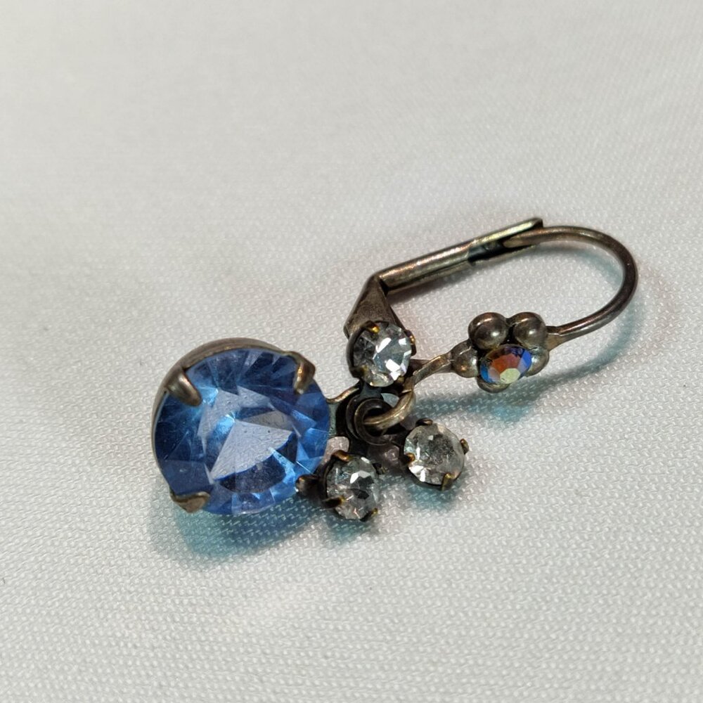 1950's Big Blue Rhinestone Dangle Hook Earrings - Picture 3 of 3
